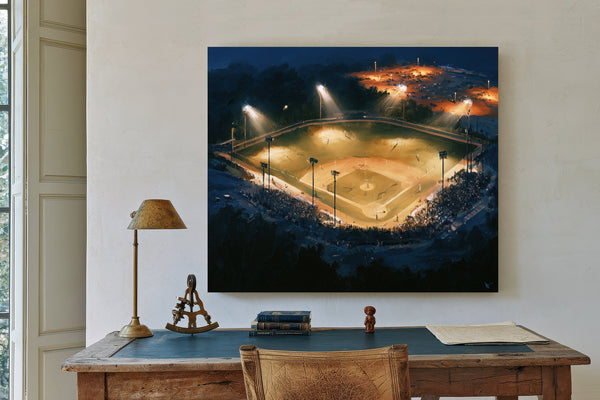 Baseball Diamond Lit At Night Aerial by Bella Frye