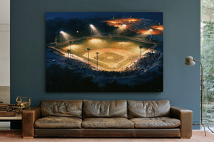 Baseball Diamond Lit At Night Aerial by Bella Frye