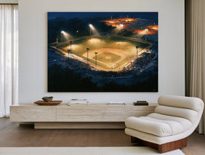 Baseball Diamond Lit At Night Aerial by Bella Frye
