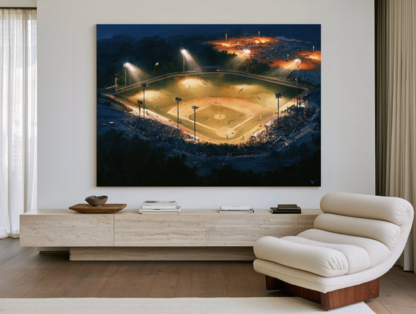 Baseball Diamond Lit At Night Aerial by Bella Frye