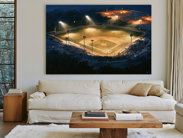 Baseball Diamond Lit At Night Aerial by Bella Frye