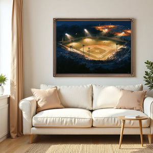 Baseball Diamond Lit At Night Aerial by Bella Frye