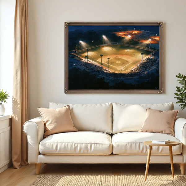 Baseball Diamond Lit At Night Aerial by Bella Frye
