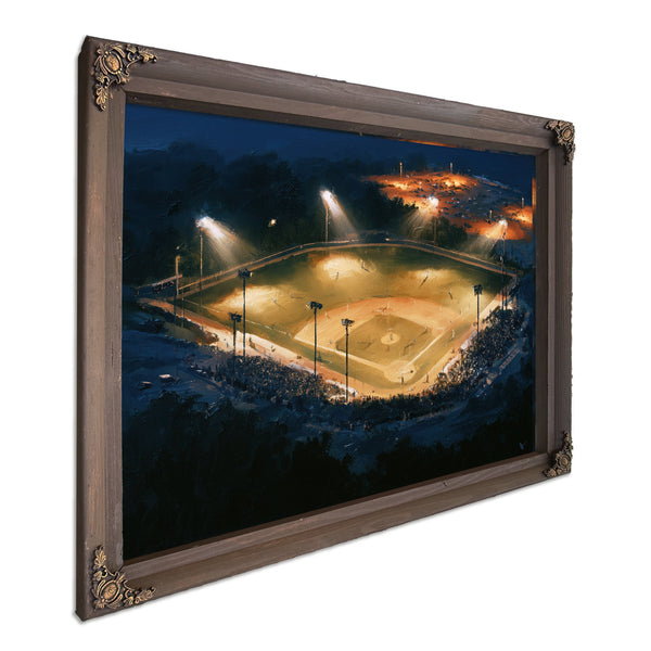 Baseball Diamond Lit At Night Aerial by Bella Frye