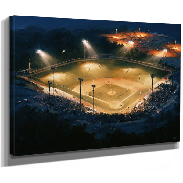 Baseball Diamond Lit At Night Aerial by Bella Frye