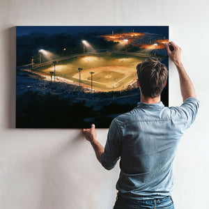 Baseball Diamond Lit At Night Aerial by Bella Frye