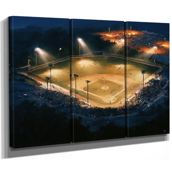 Baseball Diamond Lit At Night Aerial by Bella Frye