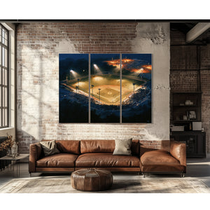 Baseball Diamond Lit At Night Aerial by Bella Frye