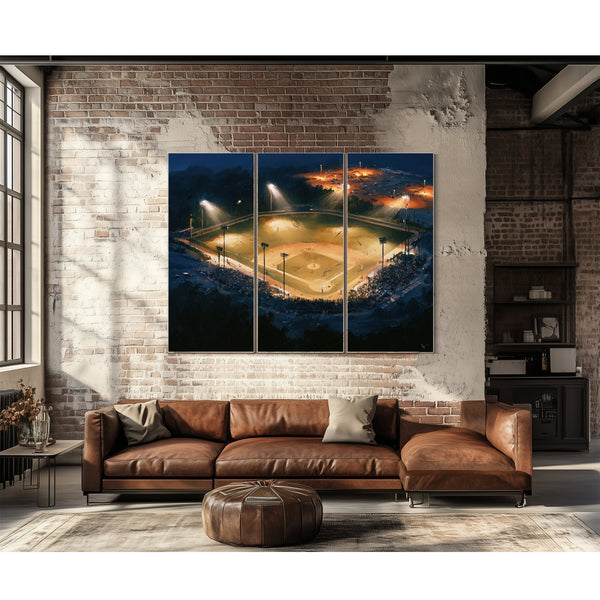 Baseball Diamond Lit At Night Aerial by Bella Frye