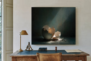 Broken Eggshell In Dramatic Light Still Life by Bella Frye