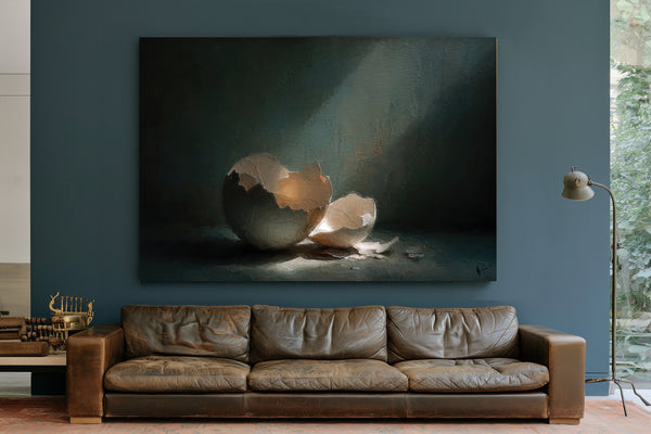 Broken Eggshell In Dramatic Light Still Life by Bella Frye