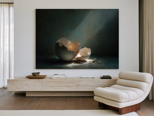 Broken Eggshell In Dramatic Light Still Life by Bella Frye