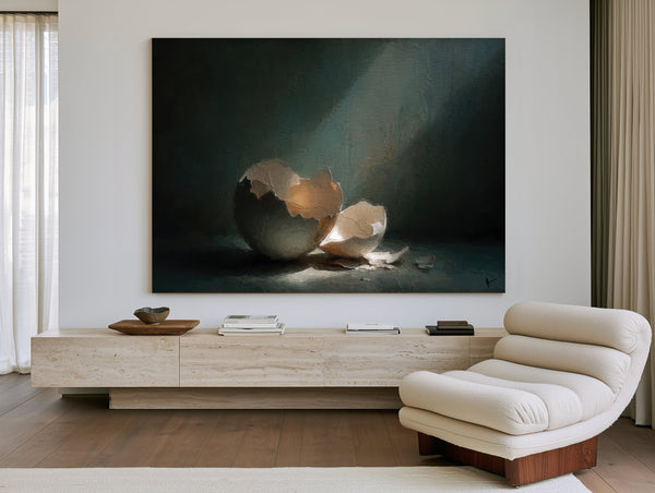 Broken Eggshell In Dramatic Light Still Life by Bella Frye