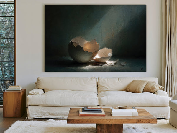 Broken Eggshell In Dramatic Light Still Life by Bella Frye