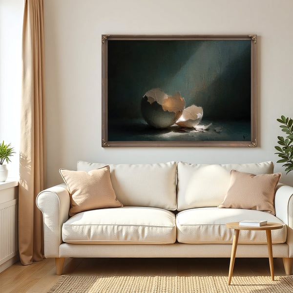 Broken Eggshell In Dramatic Light Still Life by Bella Frye