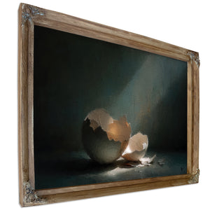 Broken Eggshell In Dramatic Light Still Life by Bella Frye