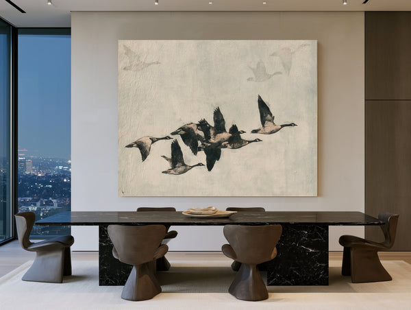 Canada Geese Flock In Flight Illustration by Bella Frye