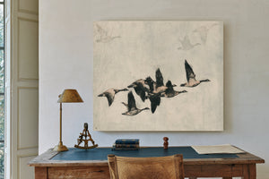 Canada Geese Flock In Flight Illustration by Bella Frye