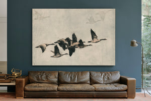 Canada Geese Flock In Flight Illustration by Bella Frye