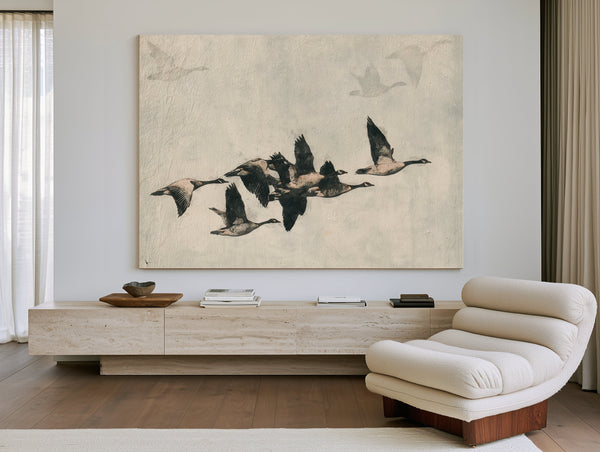 Canada Geese Flock In Flight Illustration by Bella Frye