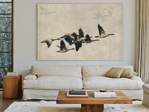 Canada Geese Flock In Flight Illustration by Bella Frye