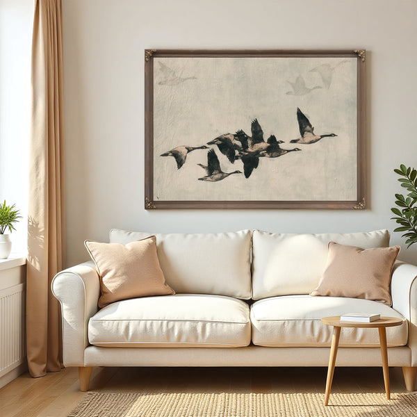 Canada Geese Flock In Flight Illustration by Bella Frye