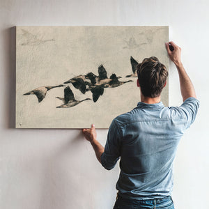 Canada Geese Flock In Flight Illustration by Bella Frye