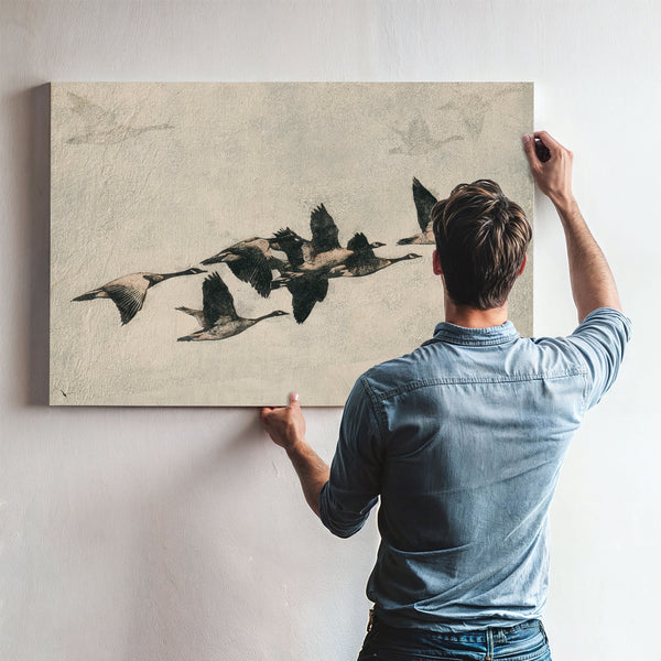 Canada Geese Flock In Flight Illustration by Bella Frye