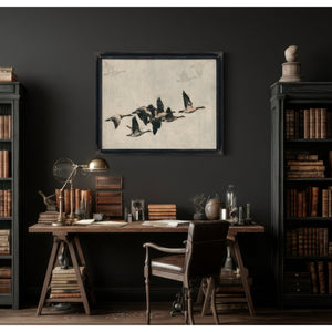 Canada Geese Flock In Flight Illustration by Bella Frye