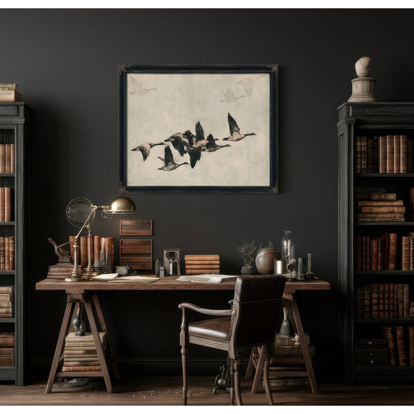 Canada Geese Flock In Flight Illustration by Bella Frye