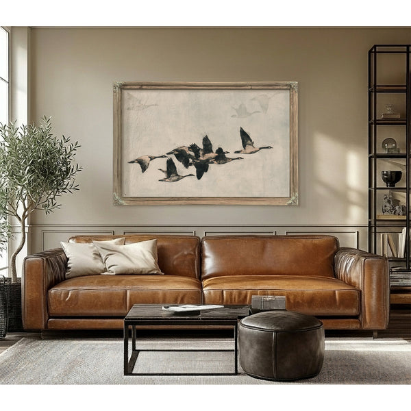 Canada Geese Flock In Flight Illustration by Bella Frye