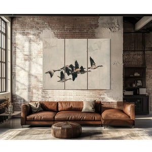 Canada Geese Flock In Flight Illustration by Bella Frye