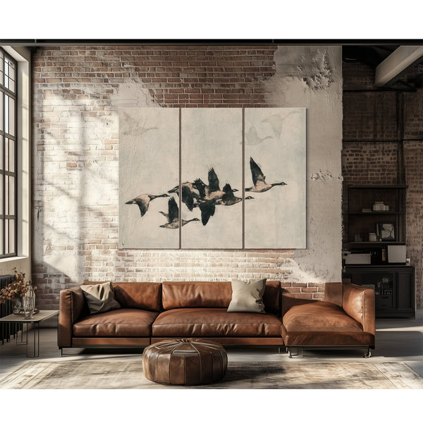 Canada Geese Flock In Flight Illustration by Bella Frye