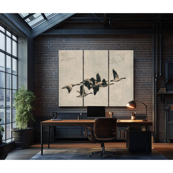 Canada Geese Flock In Flight Illustration by Bella Frye