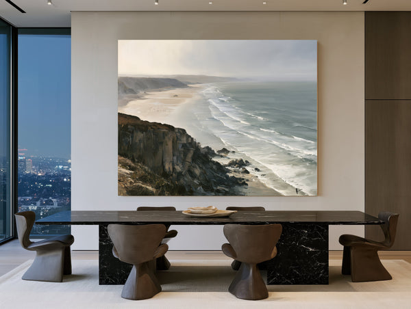 Coastal Cliffs Over Misty Sandy Beach by Bella Frye