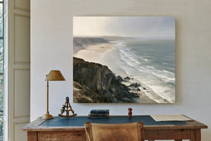 Coastal Cliffs Over Misty Sandy Beach by Bella Frye