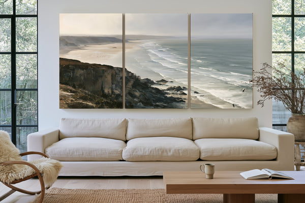 Coastal Cliffs Over Misty Sandy Beach by Bella Frye