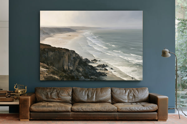 Coastal Cliffs Over Misty Sandy Beach by Bella Frye