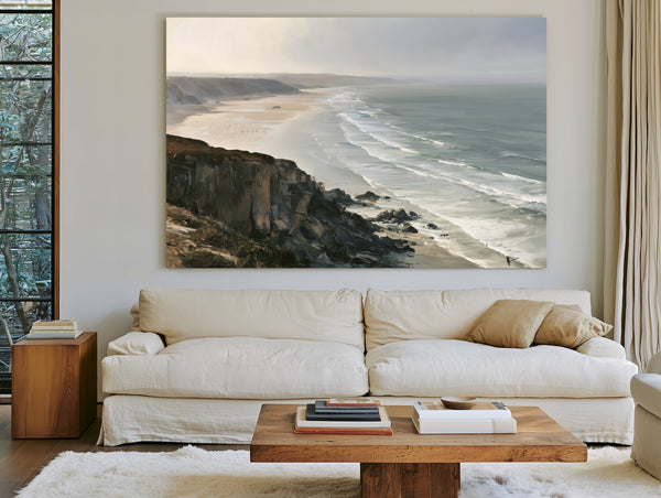 Coastal Cliffs Over Misty Sandy Beach by Bella Frye