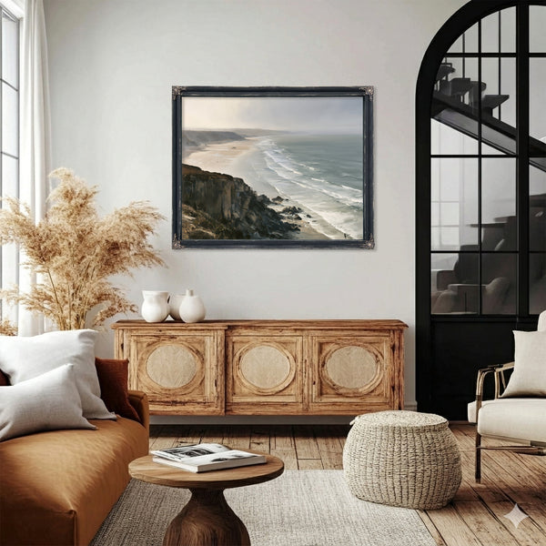 Coastal Cliffs Over Misty Sandy Beach by Bella Frye