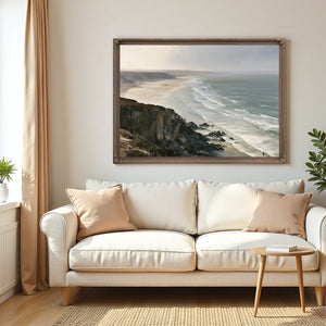 Coastal Cliffs Over Misty Sandy Beach by Bella Frye