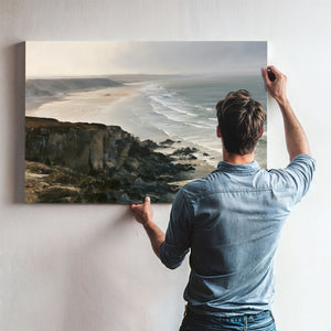 Coastal Cliffs Over Misty Sandy Beach by Bella Frye
