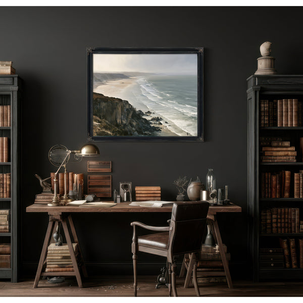 Coastal Cliffs Over Misty Sandy Beach by Bella Frye