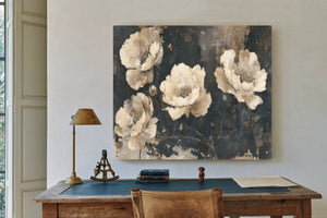 Cream Peonies On Dark Textured Background by Bella Frye