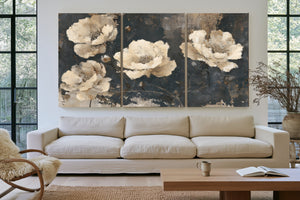 Cream Peonies On Dark Textured Background by Bella Frye
