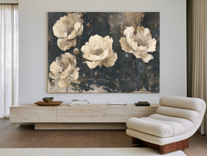 Cream Peonies On Dark Textured Background by Bella Frye