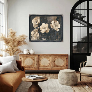Cream Peonies On Dark Textured Background by Bella Frye