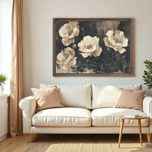 Cream Peonies On Dark Textured Background by Bella Frye