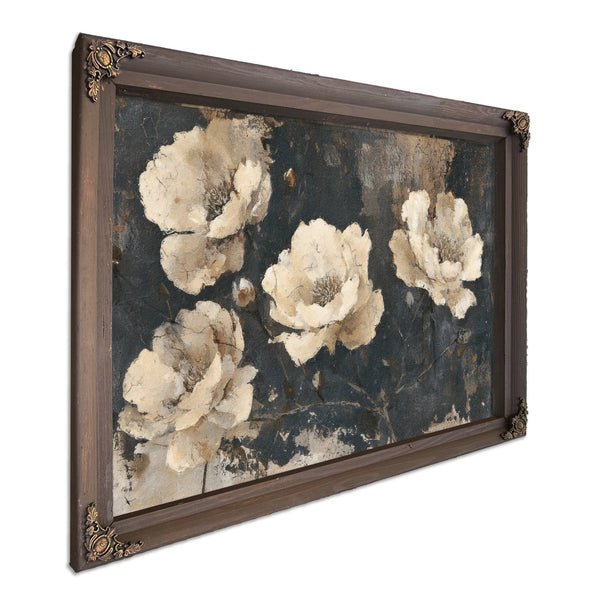 Cream Peonies On Dark Textured Background by Bella Frye