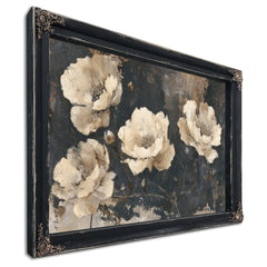 Cream Peonies On Dark Textured Background by Bella Frye